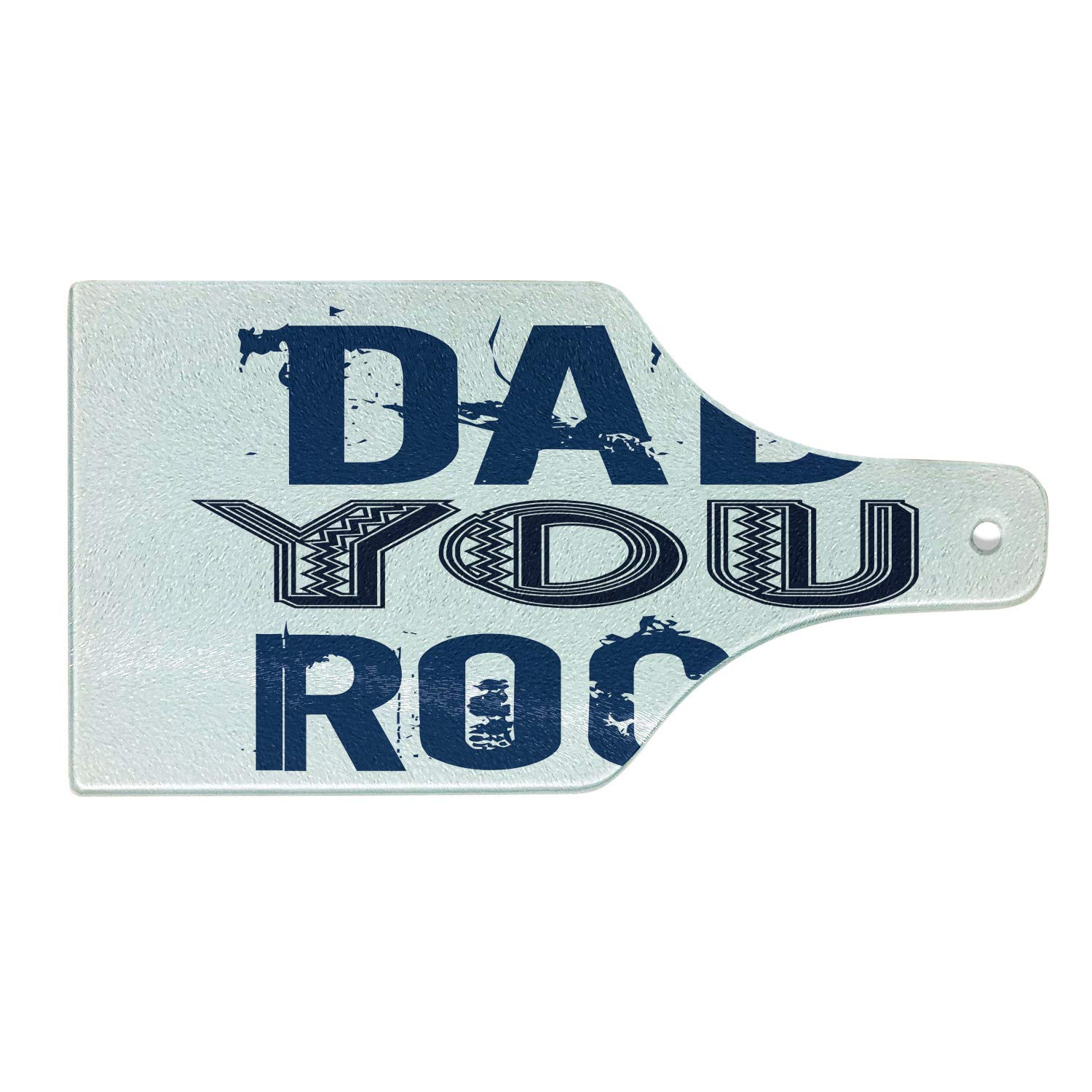 Ambesonne Dad You Rock Cutting Board - Monochrome Grunge Style Lettering on Plain Background - Tempered Glass Serving Board for Kitchen & Dining - Wine Bottle Shaped - Night Blue Dark Violet Blue White - Perfect for Father's Day Gifts, Housewarming & Holiday Parties