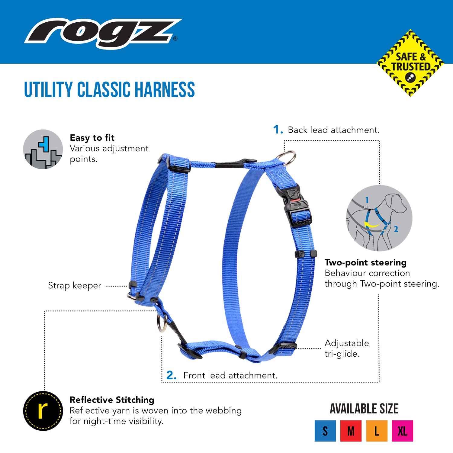 Reflective Adjustable Dog H Harness for Extra Large Dogs - Heavy Duty No Pull Pet Vest with Padded Chest, Blue | Perfect for Night Walks, Jogging & Outdoor Adventures