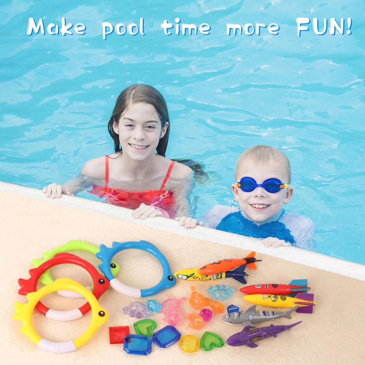 26 Pcs Diving Pool Toys Set for Kids - Swimming Pool Games with Storage Bag Includes Dive Rings, Torpedo Gems & Sea Animals - Perfect for Summer Swim Fun, Pool Parties & Water Play Activities