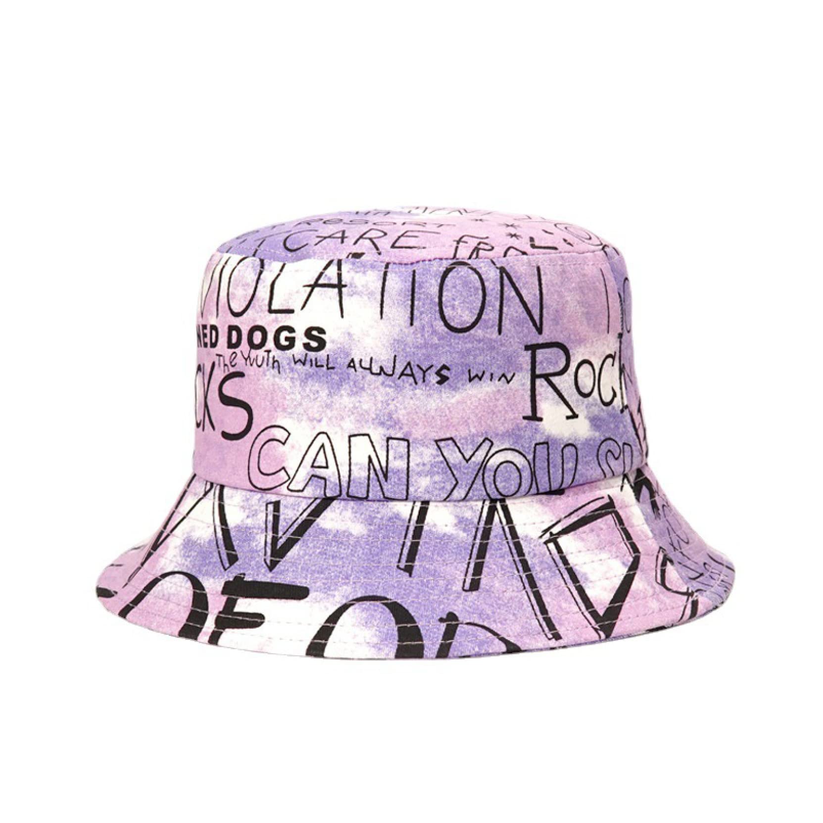 ACOGO Women's Bucket Hat - Retro Letter Print & Tie-Dye Design - Fashion Sun Hat for Spring Summer Travel, Outdoor Activities, Beach & Fishing - UV Protection Unisex Fisherman Hat