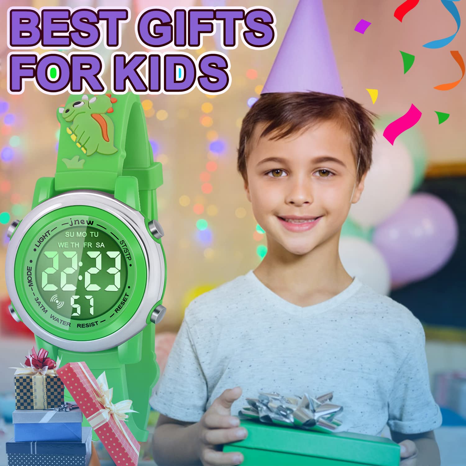 Waterproof Kids Watches with Alarm - Dinosaur Themed Digital Watch for Boys & Girls Ages 3-10 - Perfect for Swimming, Outdoor Play & Birthday Gifts