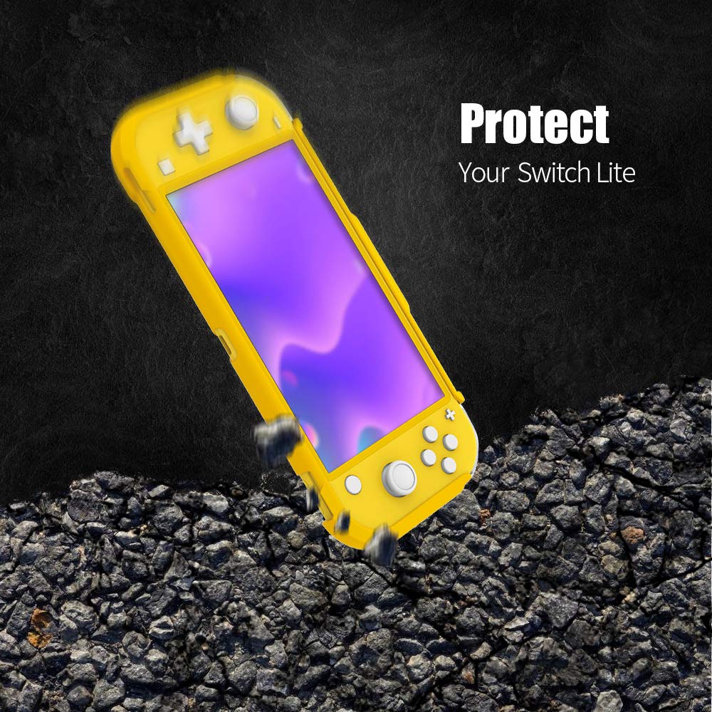 ECHZOVE TPU Protective Case for Nintendo Switch Lite - Shockproof Cover with Game Card Holder & Built-in Kickstand - Yellow | Perfect for Gaming, Travel, and Daily Protection