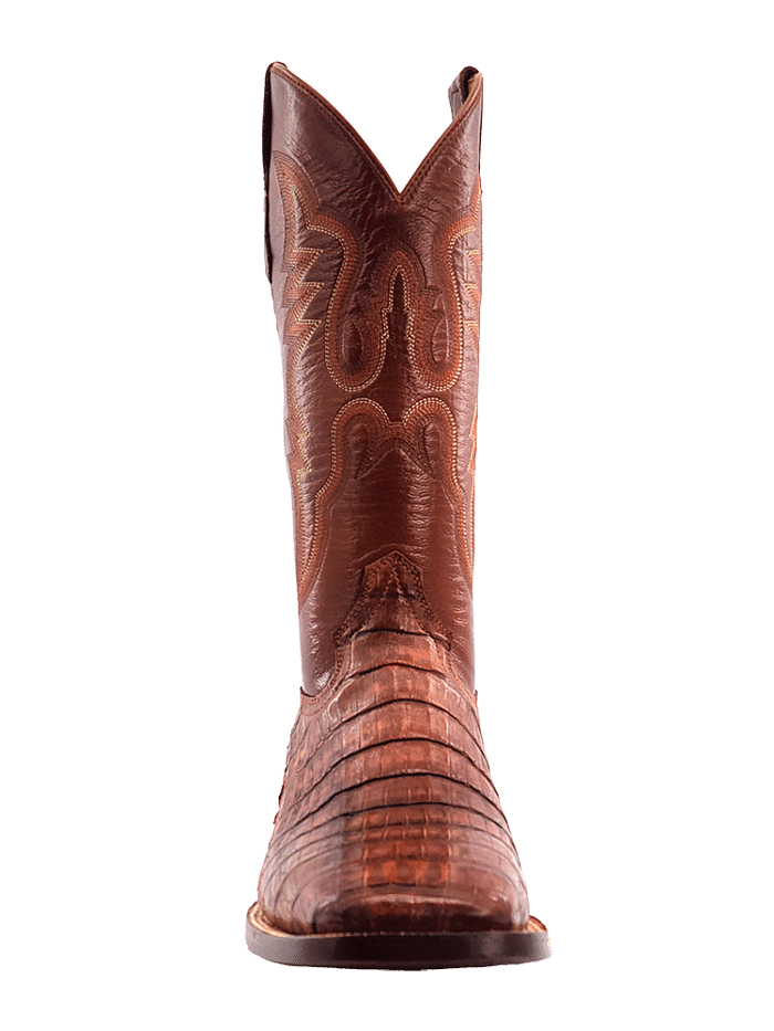 R.Watson RW3003 Men's Genuine Caiman Tail Western Boots in Cognac - Perfect for Cowboy Rides, Country Events & Western Fashion