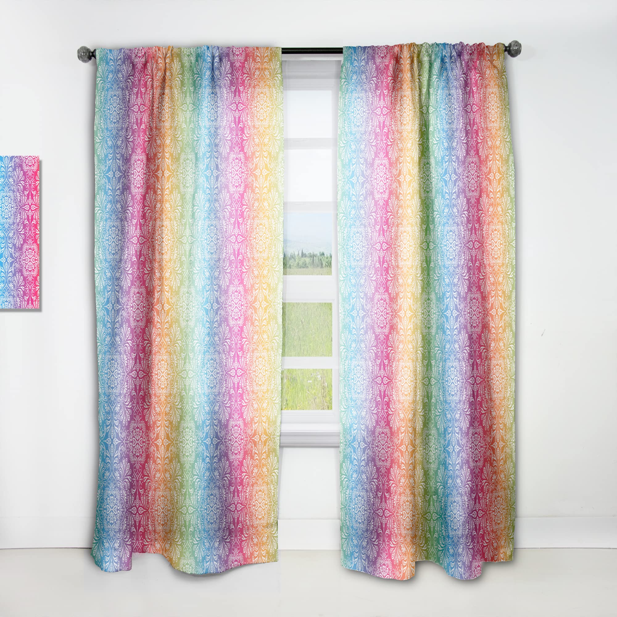 DesignQ Ethnic Floral Print Thermal Insulated Curtains - 52x63 Inch Single Panel for Bedroom & Living Room - Perfect for Home Decor & Light Blocking