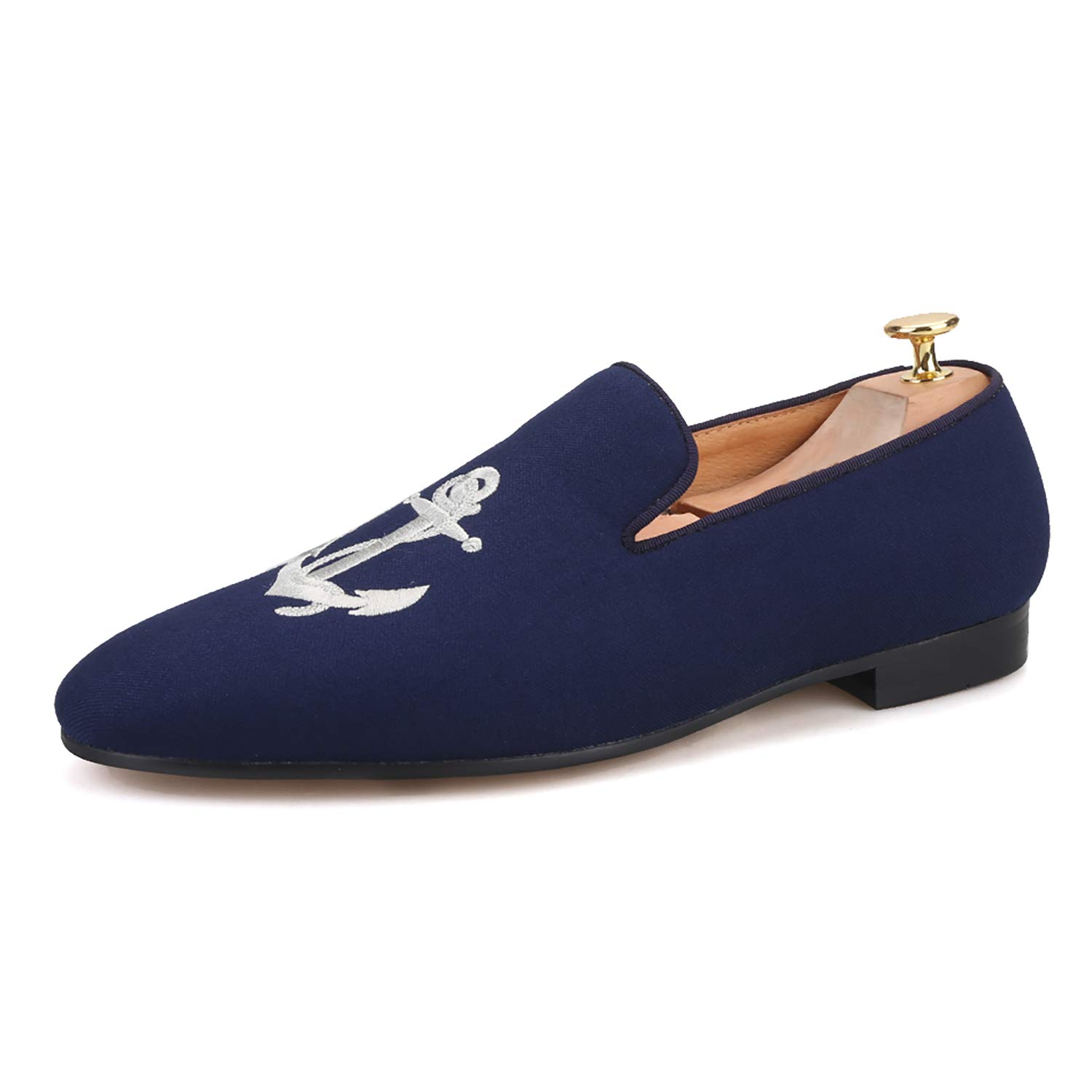 HI&HANN Men's Canvas Loafers with Anchor Embroidery - Slip-On Dress Shoes for Casual & Formal Wear - Smoking Slippers & Comfortable Flats for Men - Perfect for Office, Parties, and Everyday Use