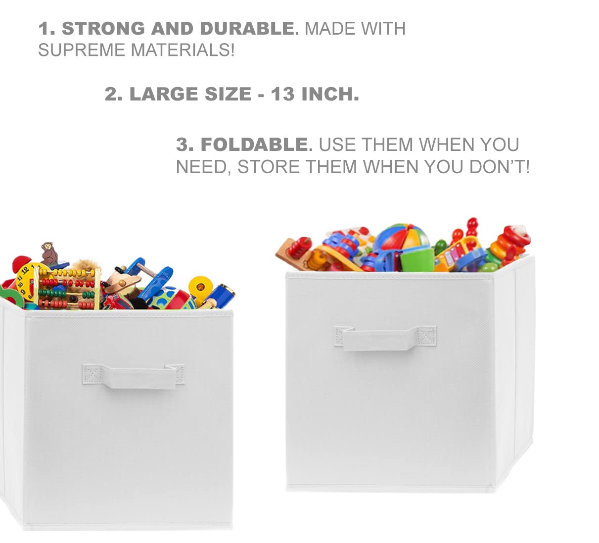 Pomatree 13x13x13 Inch Storage Cubes - 4 Pack Large Sturdy Fabric Bins with Dual Handles | Foldable Cube Organizer for Closet, Bedroom, Nursery & Playroom | Perfect for Clothes, Toys & Home Organization (White)