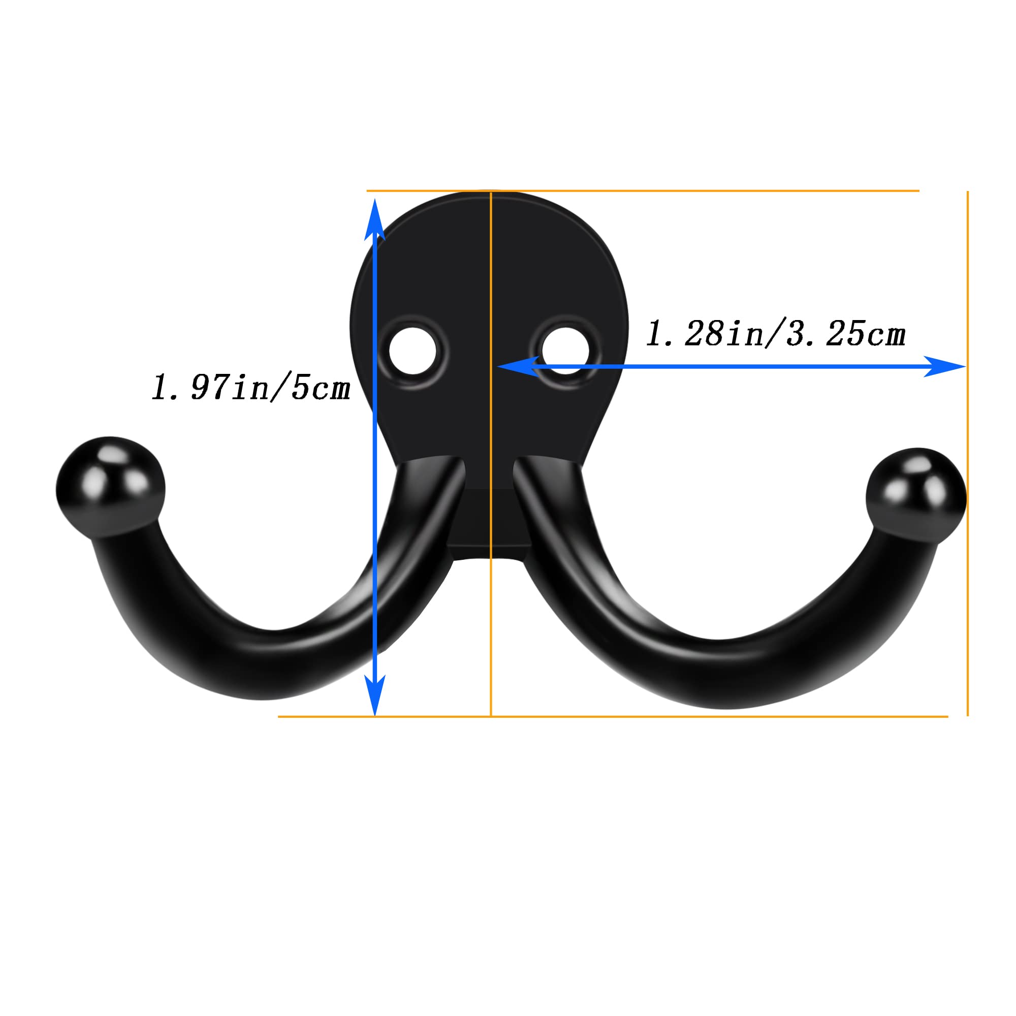 10 Pack Heavy Duty Double Prong Wall Mounted Coat Hooks - Black Indoor/Outdoor Hanging Hooks with 20 Screws - Perfect for Entryway, Closet, Garage & Mudroom Organization