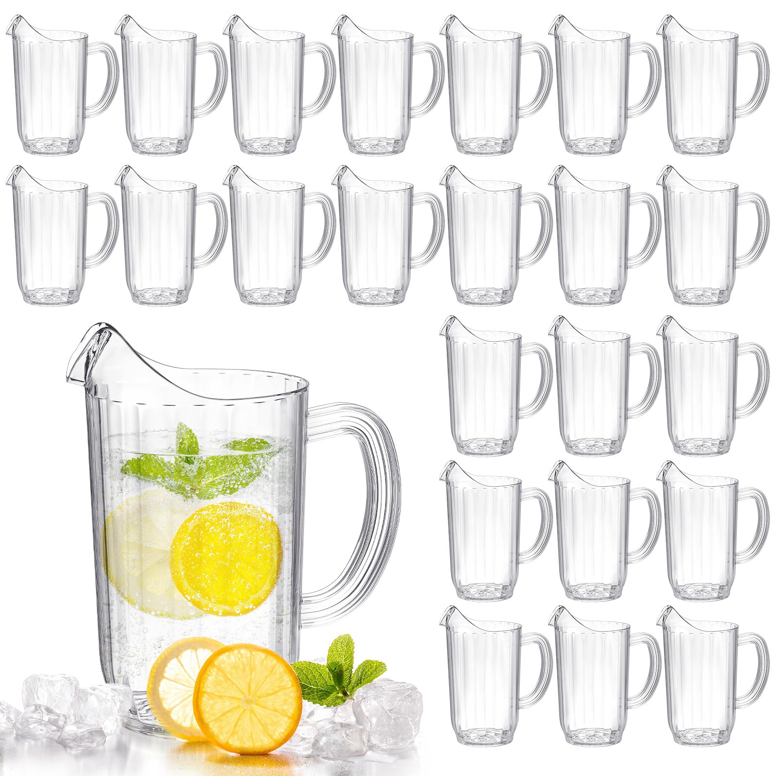 Mifoci 24 Pack 48oz Clear Acrylic Pitcher with Spout & Handle - Bulk Water Carafe for Fridge, Juice Dispenser - Perfect for Iced Tea, Lemonade, Sangria, Milk, Coffee & Homemade Drinks - Ideal for Restaurants, Parties, Catering & Home Use