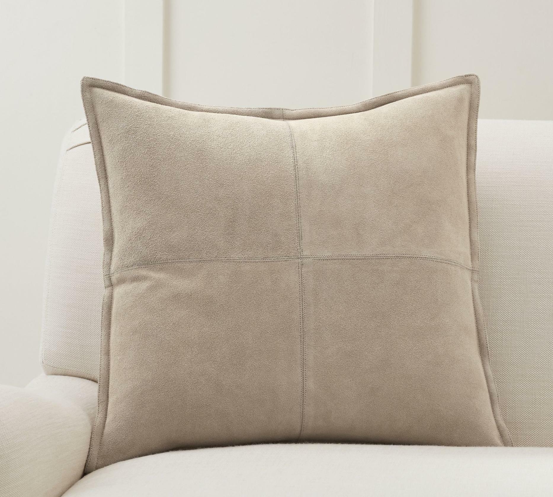 Pottery Barn 20x20 Inch Suede Pillow Cover with Down Feather Insert - Soft Luxury Throw Pillow for Sofa, Bed & Home Decor