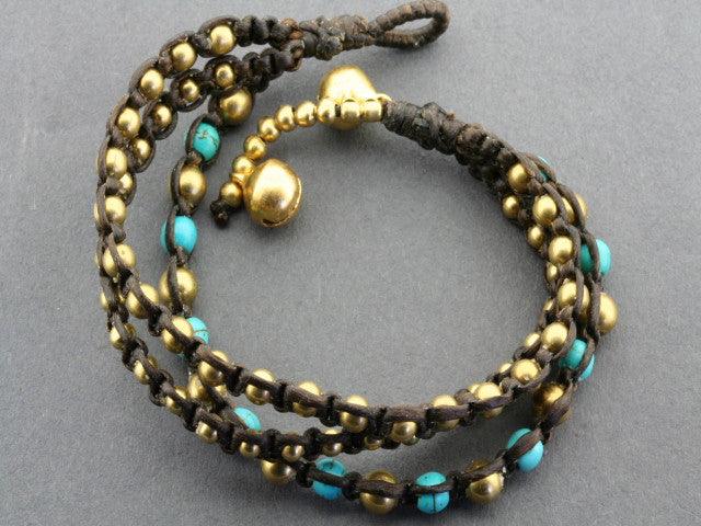 3 Strand Brass & Turquoise Bead Bracelet for Women | Handmade Boho Jewelry | Perfect for Festivals, Weddings & Everyday Wear