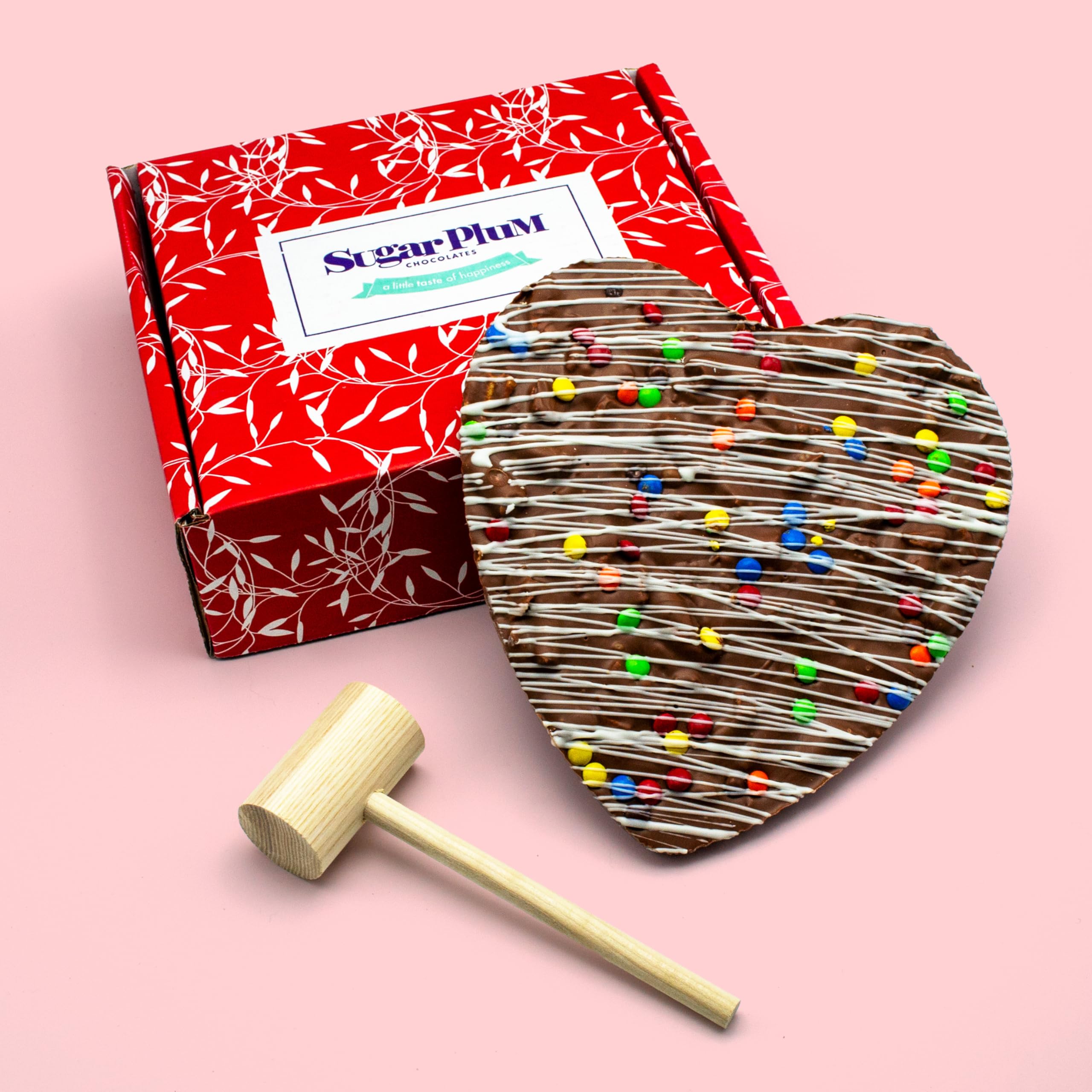 Valentine's Day Chocolate Gift - Gourmet Heart Shaped Chocolate Pizza with Pretzels, Cookies, Chips & Chocolate Gems - 1 Pizza with Mallet - Perfect for Romantic Gifts, Anniversary Surprises & Sweet Treats