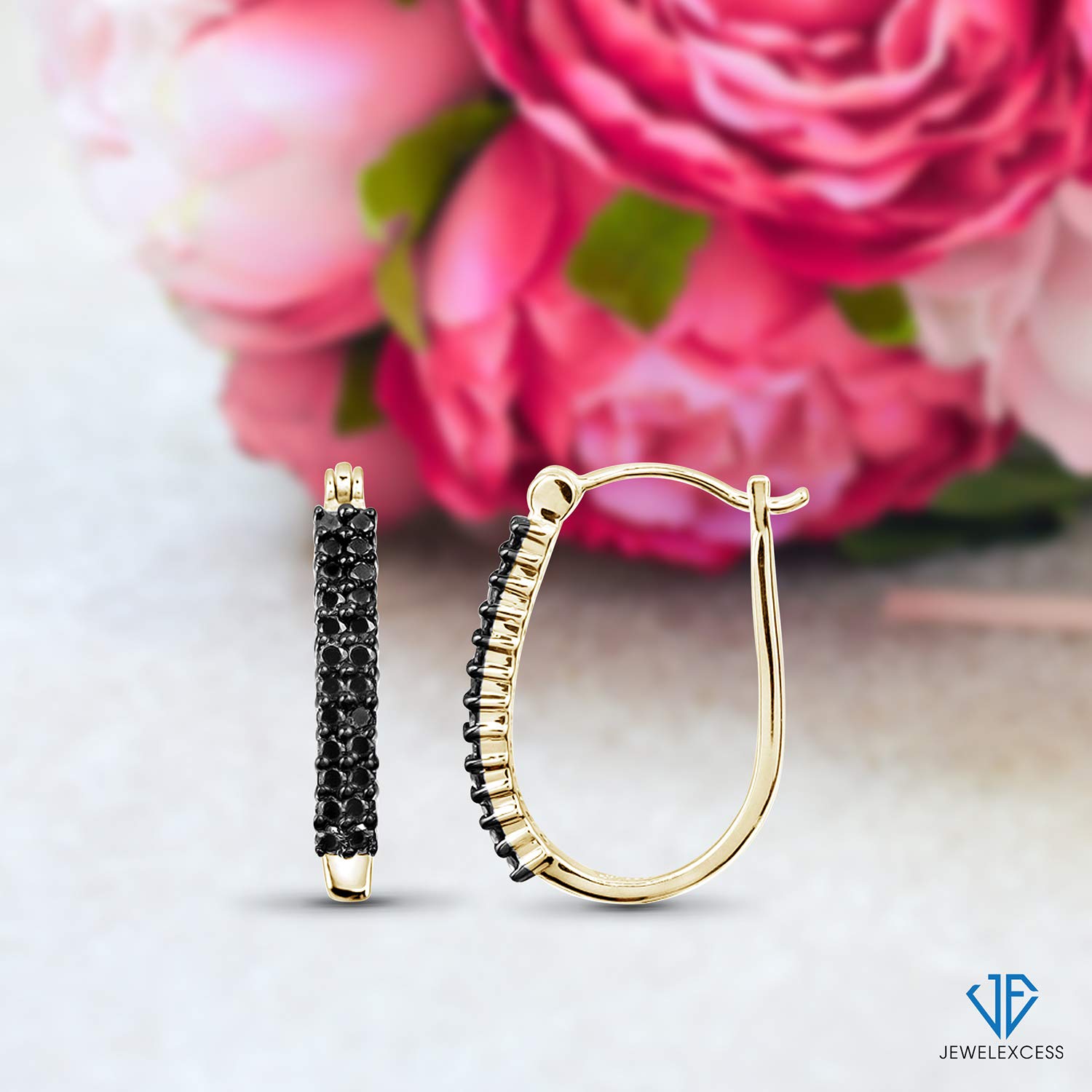 JEWELEXCESS 1-Carat Black Diamond Hoop Earrings for Women - 14k Gold Plated Sterling Silver Small Hypoallergenic Hoop Earrings - Perfect for Everyday Wear, Date Nights & Special Occasions