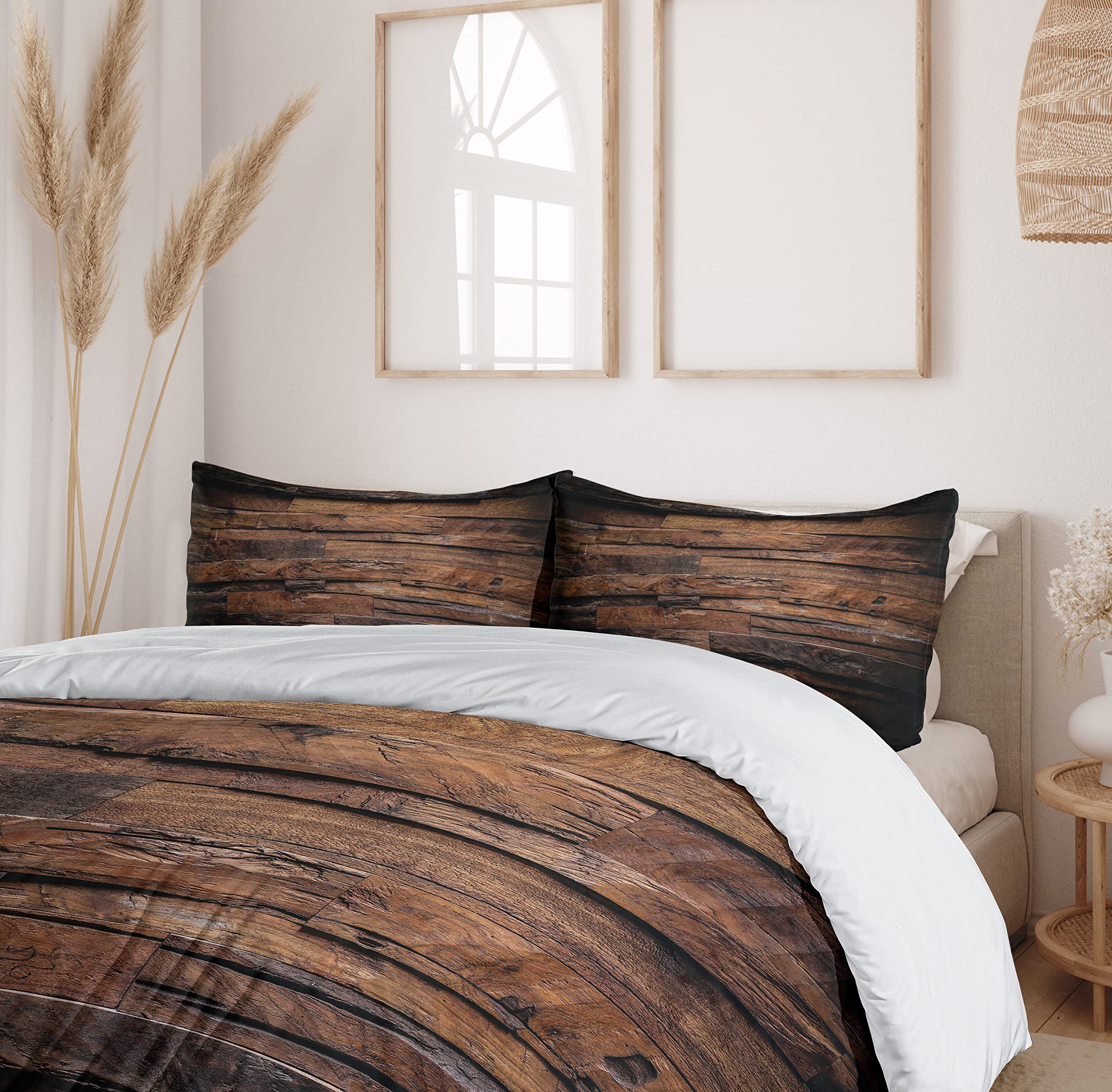 Ambesonne Chocolate Brown Duvet Cover Set - King Size 3 Piece Bedding with 2 Pillow Shams, Rustic Dark Timber Texture & Hardwood Carpentry Design for Cozy Country Bedroom Decor | Perfect for Farmhouse, Lodge or Cabin Style Homes