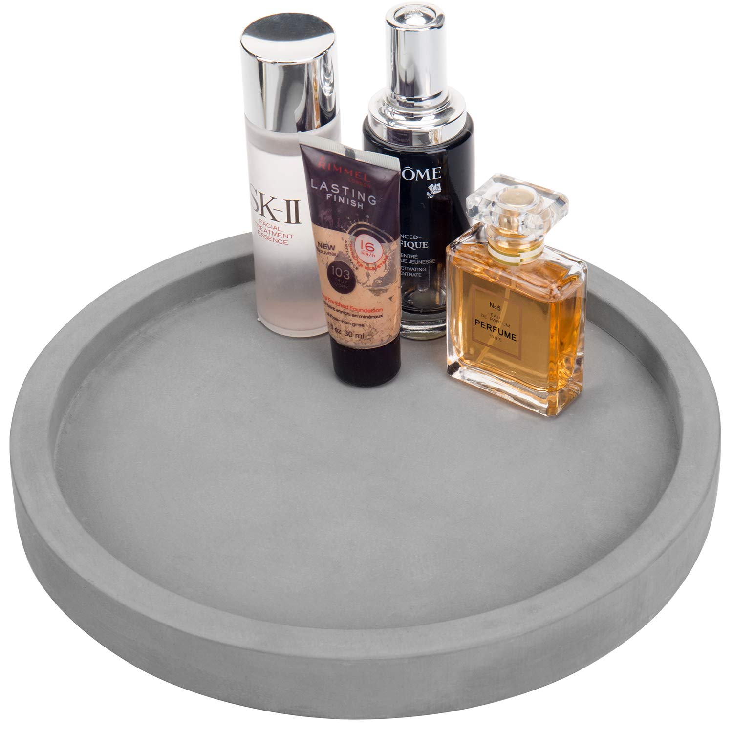 MyGift 11-Inch Modern Gray Concrete Round Bathroom Vanity Tray | Perfume Organizer & Jewelry Display Tray | Dresser Top Decor for Bathroom, Bedroom & Vanity