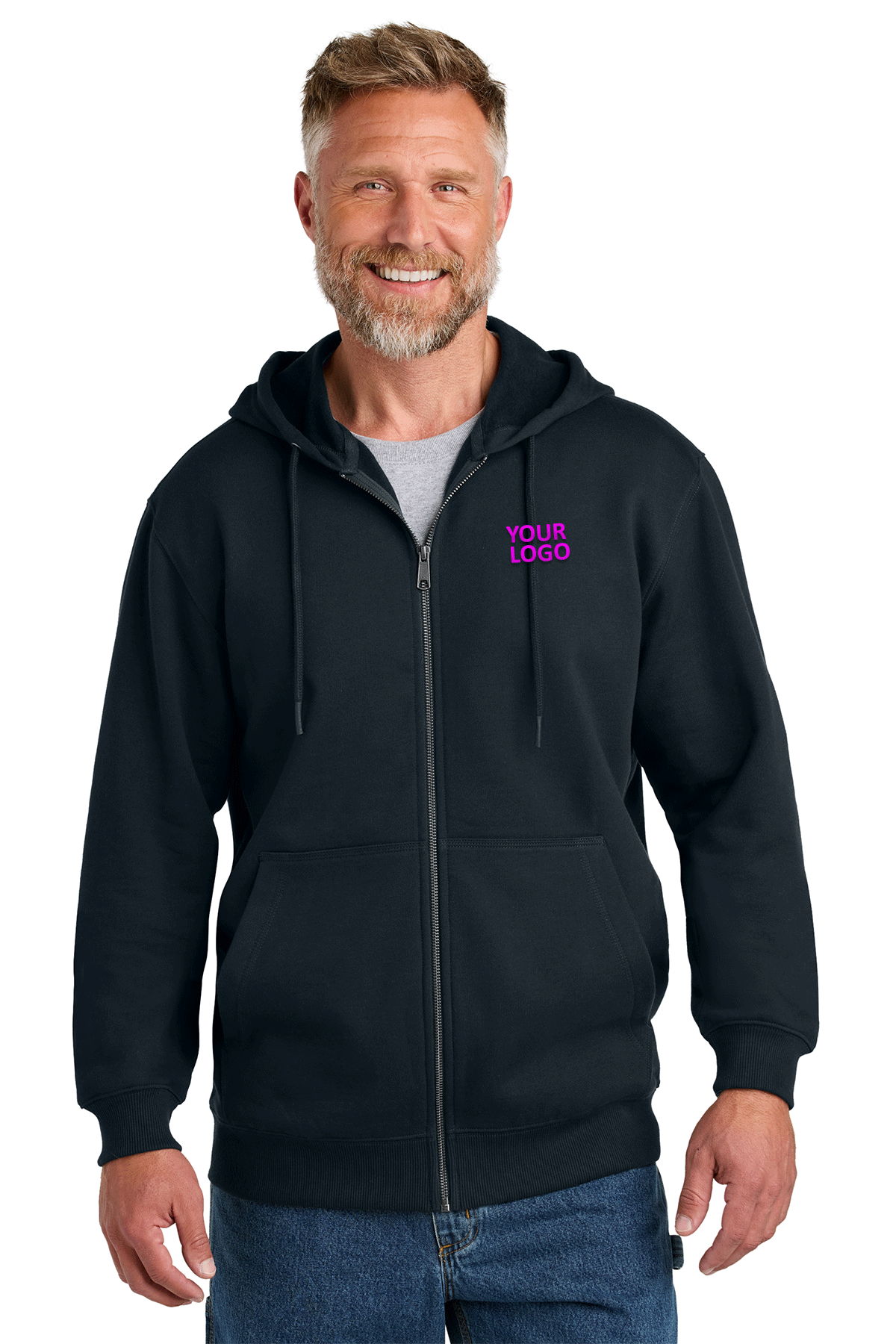 CornerStone Heavyweight Fleece Custom Full Zip Hoodie for Men & Women - Navy Blue - Perfect for Outdoor Activities, Work & Casual Wear