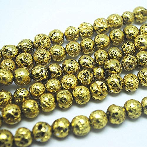 48pcs 8mm Golden Lava Stone Beads for Men's Bracelets - Natural Volcanic Rock Beads with Silver Finish (Red Color) - Perfect for DIY Jewelry Making, Meditation & Spiritual Gifts