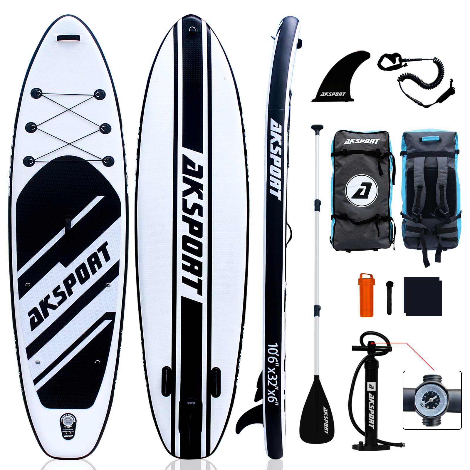 AKSPORT Inflatable Stand Up Paddle Board - Premium SUP Board with Paddle, Pump & Accessories for Adults & Youth - Perfect for Lakes, Rivers & Ocean Paddling