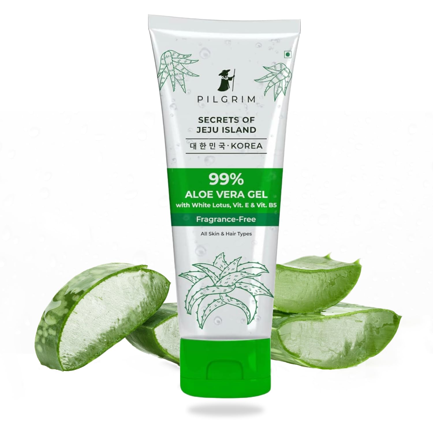 PILGRIM Korean 99% Pure Aloe Vera Gel 200ml with Vitamin E & B5 - Hydrating Face Moisturizer & Hair Conditioner for Dry Skin & Frizzy Hair - Paraben Free, Sulfate Free, Fragrance Free - Perfect for Sunburn Relief, Daily Skincare & Hair Treatment