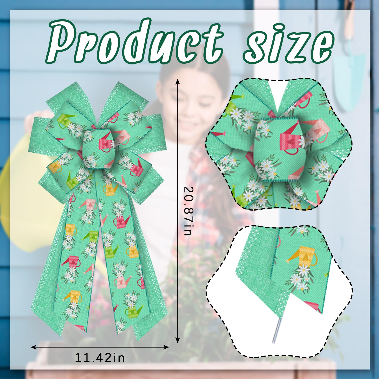 ALIBBON Large Spring Wreath Bows - Green Floral Decor for Doors