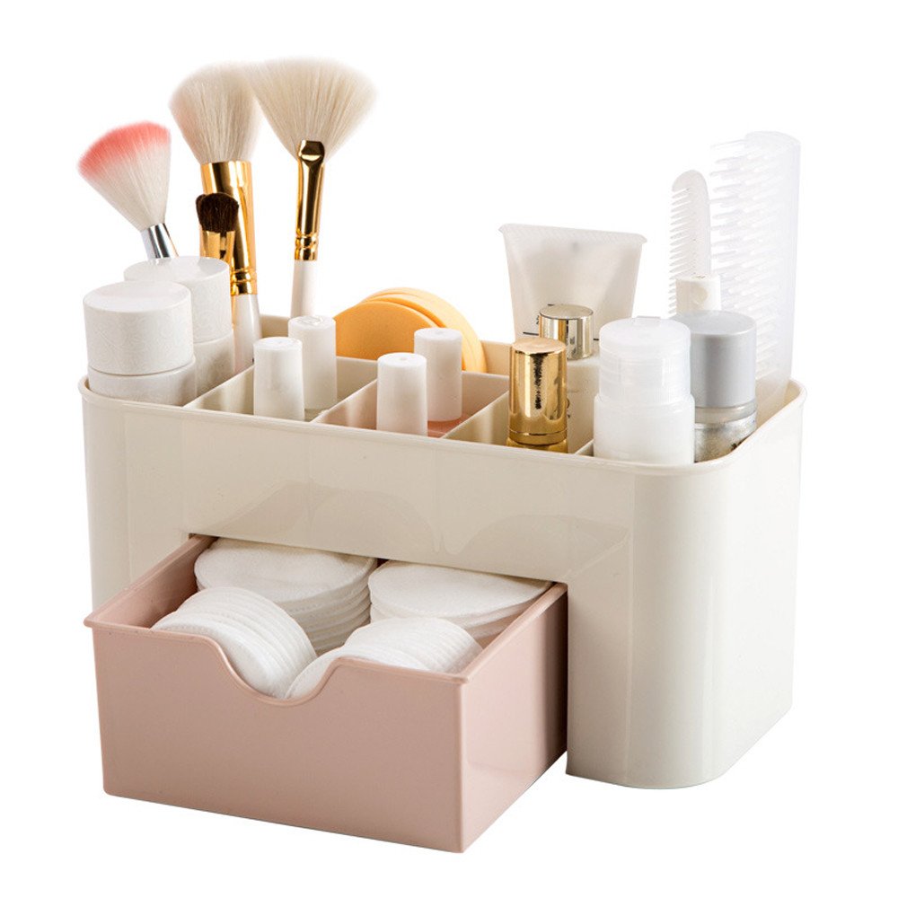 COOKI 5-Tier Makeup Organizer with Drawers - Pink Cosmetic Storage & Jewelry Display Box (22x10x10.3cm) | Perfect for Vanity, Bathroom Counter & Dressing Table Organization