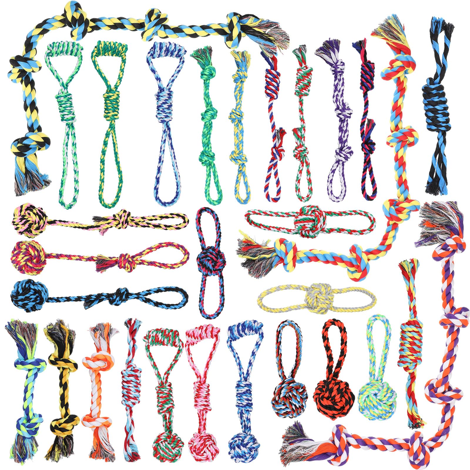 **Hiboom 30-Pack Heavy Duty Rope Dog Toys for Aggressive Chewers - Durable Cotton Chew Toys for Medium & Large Dogs - Teeth Cleaning & Playtime Fun (Ideal for Fetch, Tug-of-War & Training)**