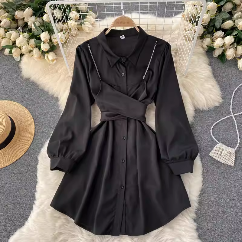 Stylish Autumn Hong Kong Style Polo Collar Shirt Dress for Women | Casual Office Wear & Fall Fashion Outfit