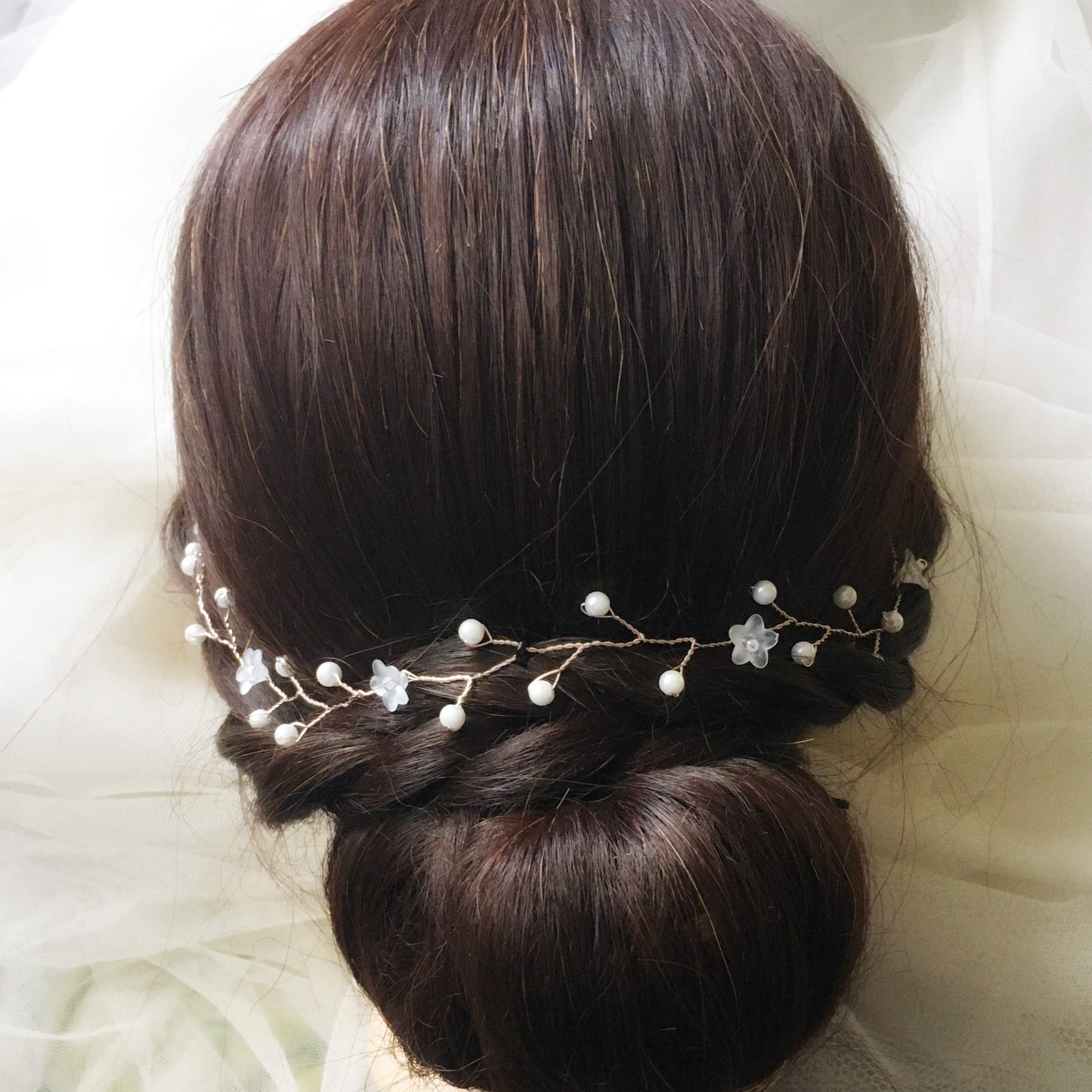 Elegant Silver Wire Wedding Hair Vine with Flowers & Pearls | Handmade in UK | Perfect for Bridal, Boho & Vintage Hairstyles