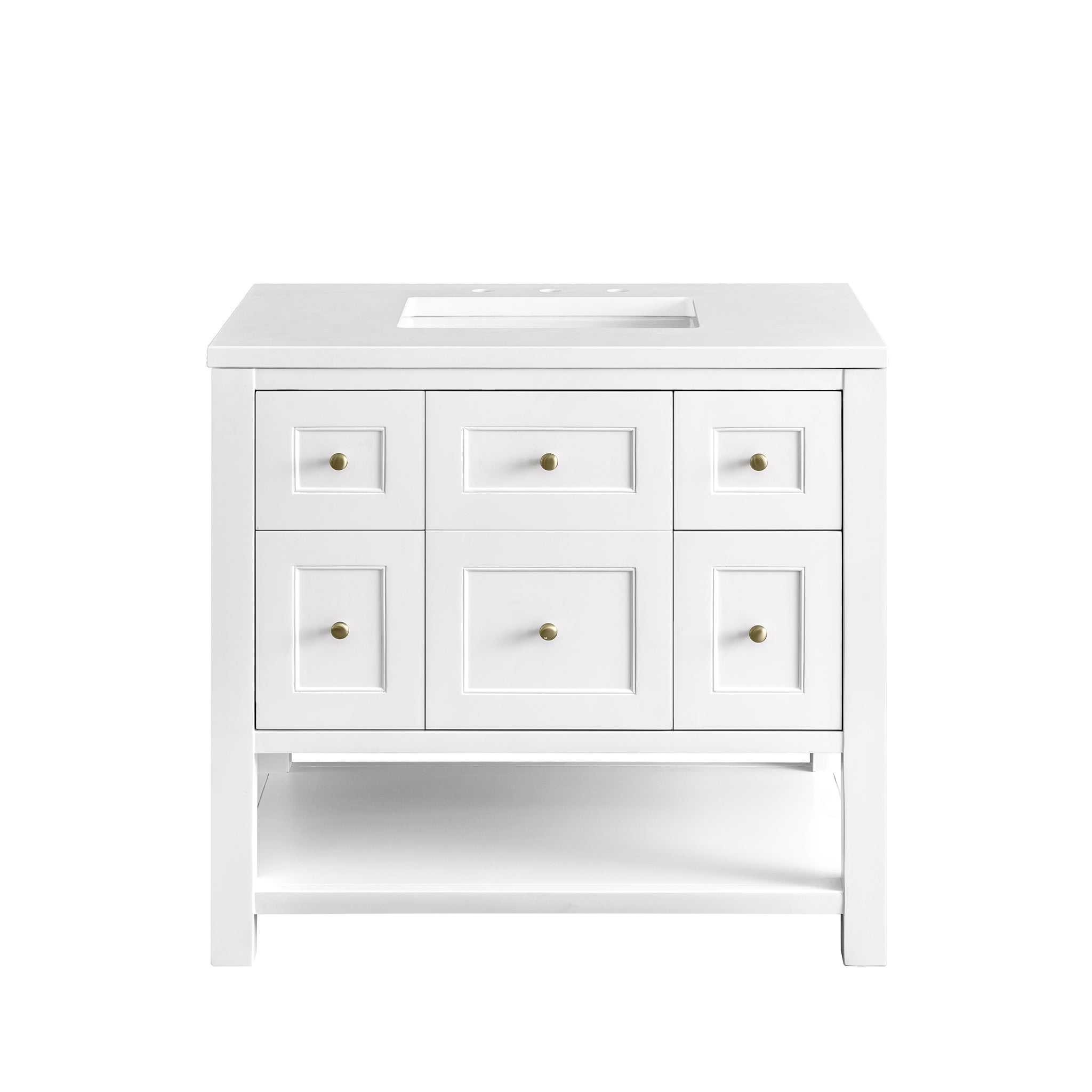 Breckenridge 36 Inch Single Bathroom Vanity Set with White Zeus Quartz Countertop - Modern Bright White Finish for Small Bathroom Remodel & Powder Room Upgrade
