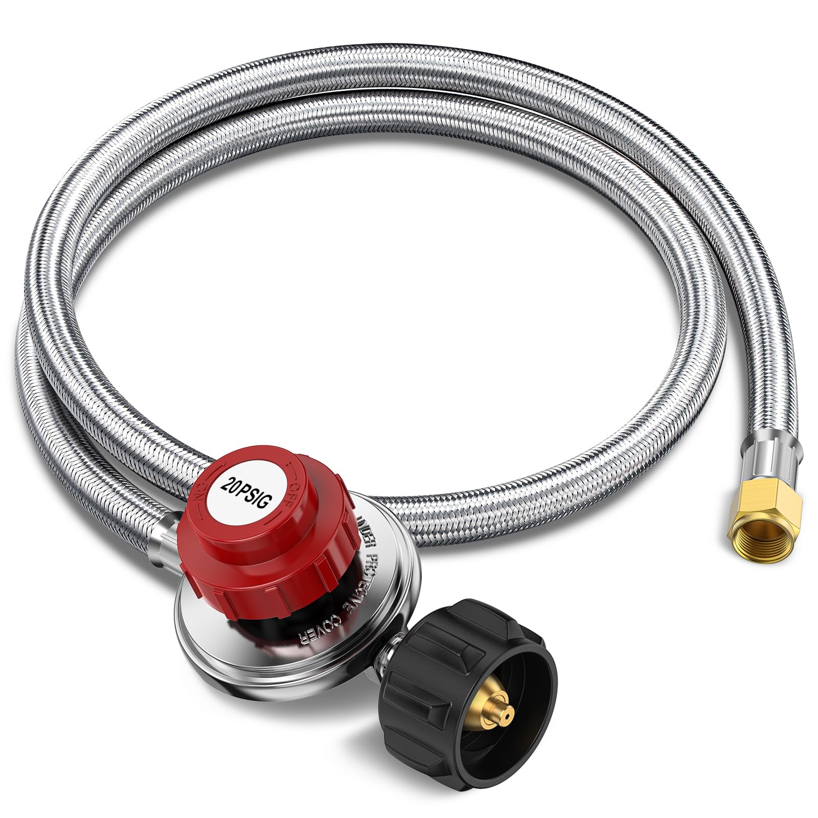 4FT High Pressure Adjustable Propane Regulator with Braided Hose - QCC1 & 3/8