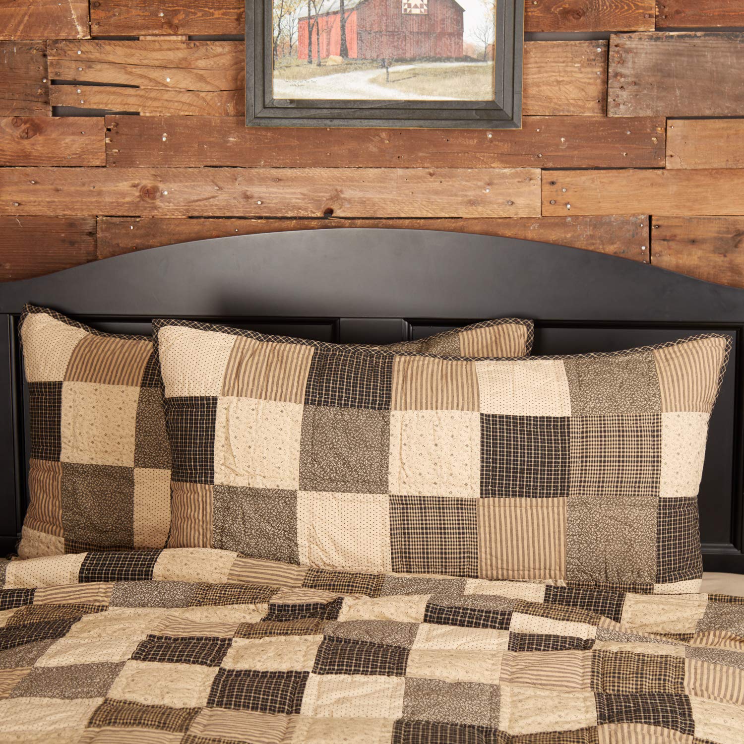 VHC Brands Kettle Grove 3-Piece California King Quilt Set - Primitive Country Patchwork Design in Black & Cream | Farmhouse Bedding for Cozy Bedroom Decor