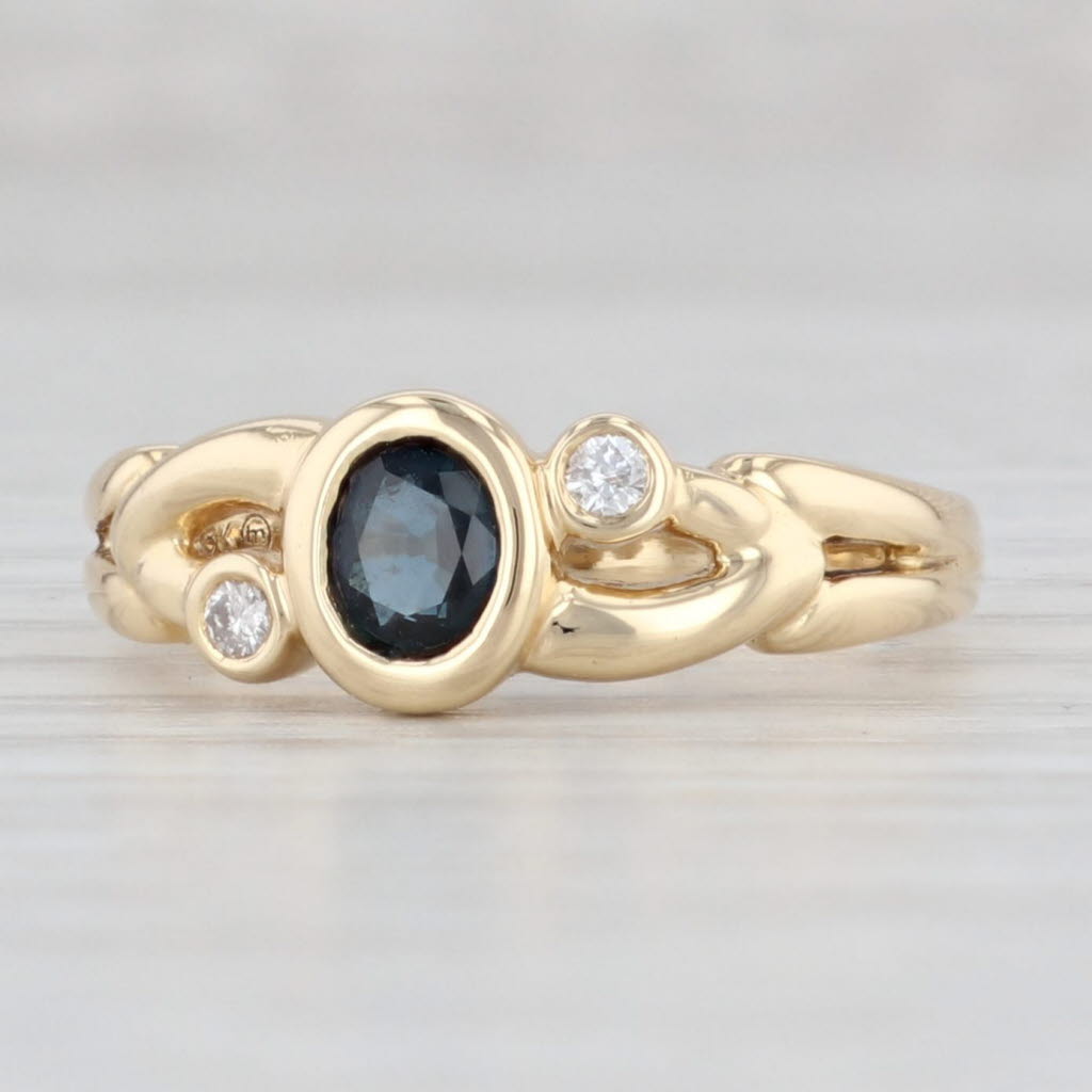 0.40ctw Oval Blue Sapphire & Diamond Ring in 18k Yellow Gold, Size 6.5 - Stackable Wedding Band, Anniversary Gift for Her, Perfect for Engagement, Proposal & Special Occasions