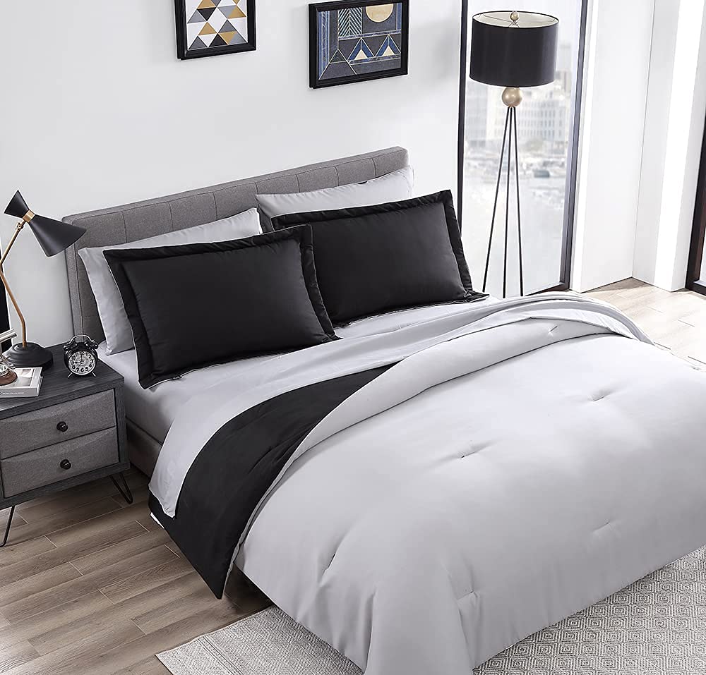 The Nesting Company – 7-Piece Reversible King Size Bed in a Bag Set with Microfiber Comforter & Sheets (Black/Gray, Chestnut) – Complete Bedding Solution for Master Bedroom, Guest Room & Dorm Decor