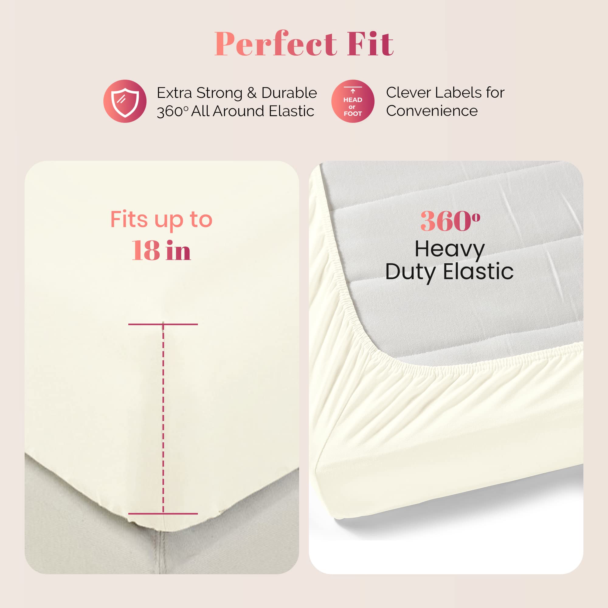Premium 100% Egyptian Cotton Twin Sheets Set - 1000 Thread Count Luxury Bedding, 3-Piece (Ivory) with 16