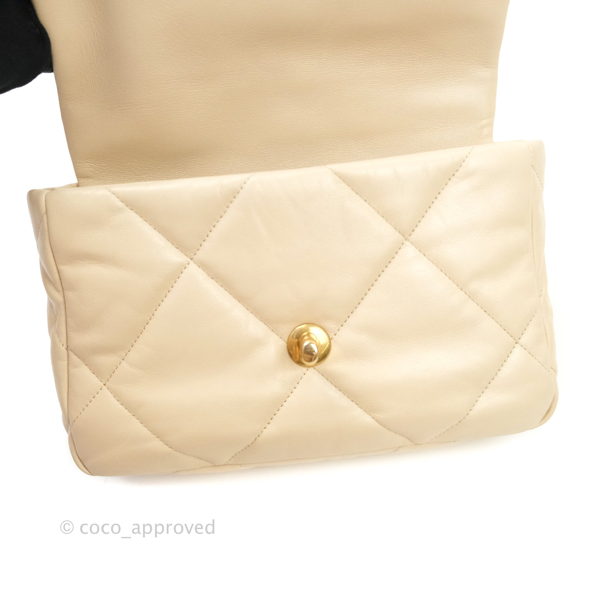 Chanel 19 Small Beige Goatskin Leather Bag with Mixed Gold & Silver Hardware - Luxury Crossbody Purse for Women, Perfect for Date Night & Special Occasions