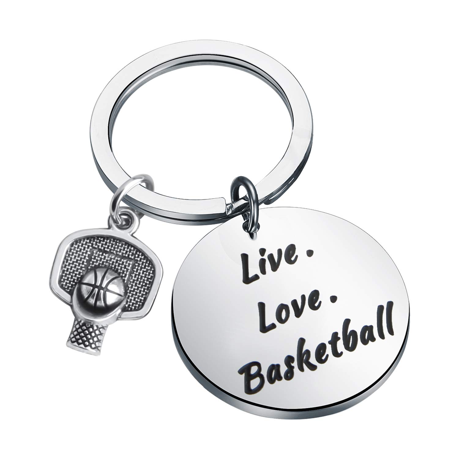 FEELMEM Sports Charms - Basketball Keychain with Hoop Design, Inspirational Live Love Basketball Jewelry, Fitness Keyring Gift for Players & Fans - Perfect for Game Days, Workouts & Basketball Enthusiasts