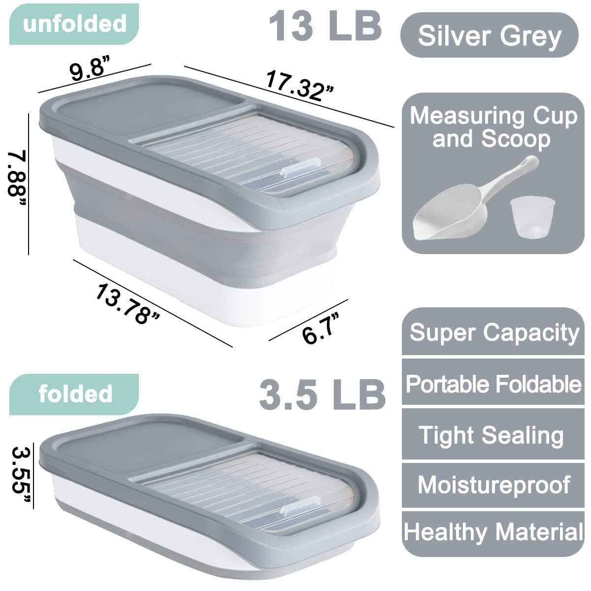**Airtight Foldable Pet Food Storage Container with Lid & Scoop – 5KG-10KG Capacity for Dry Dog & Cat Food – Wheels for Easy Mobility – Perfect for Home, Travel & Bulk Storage**