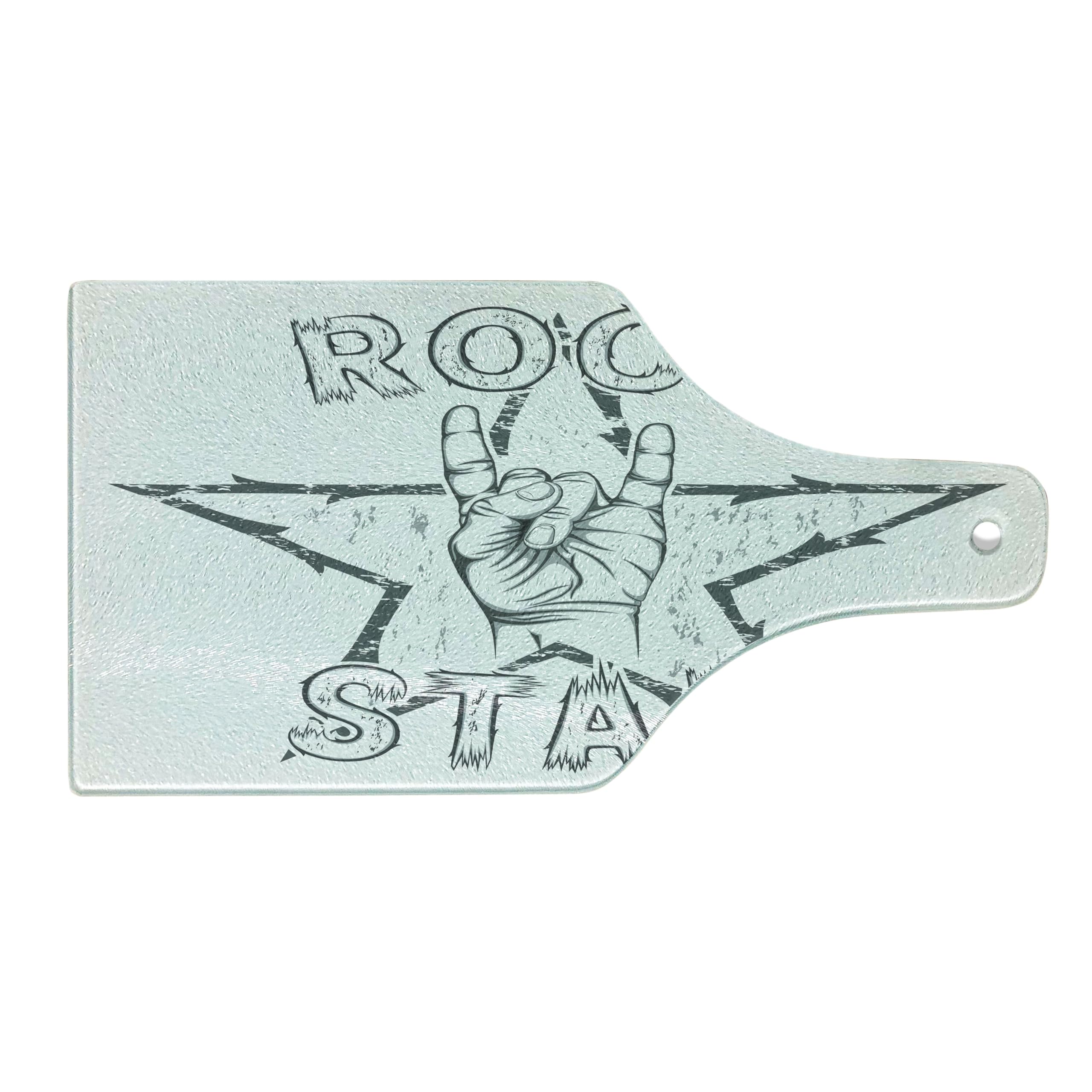 Ambesonne Popstar Party Cutting Board - Vintage Rock Star Theme with Grungy Sketch Design - Tempered Glass Serving Board for Cheese, Charcuterie & Wine - Black & White Wine Bottle Shape - Perfect for Entertaining & Gifts