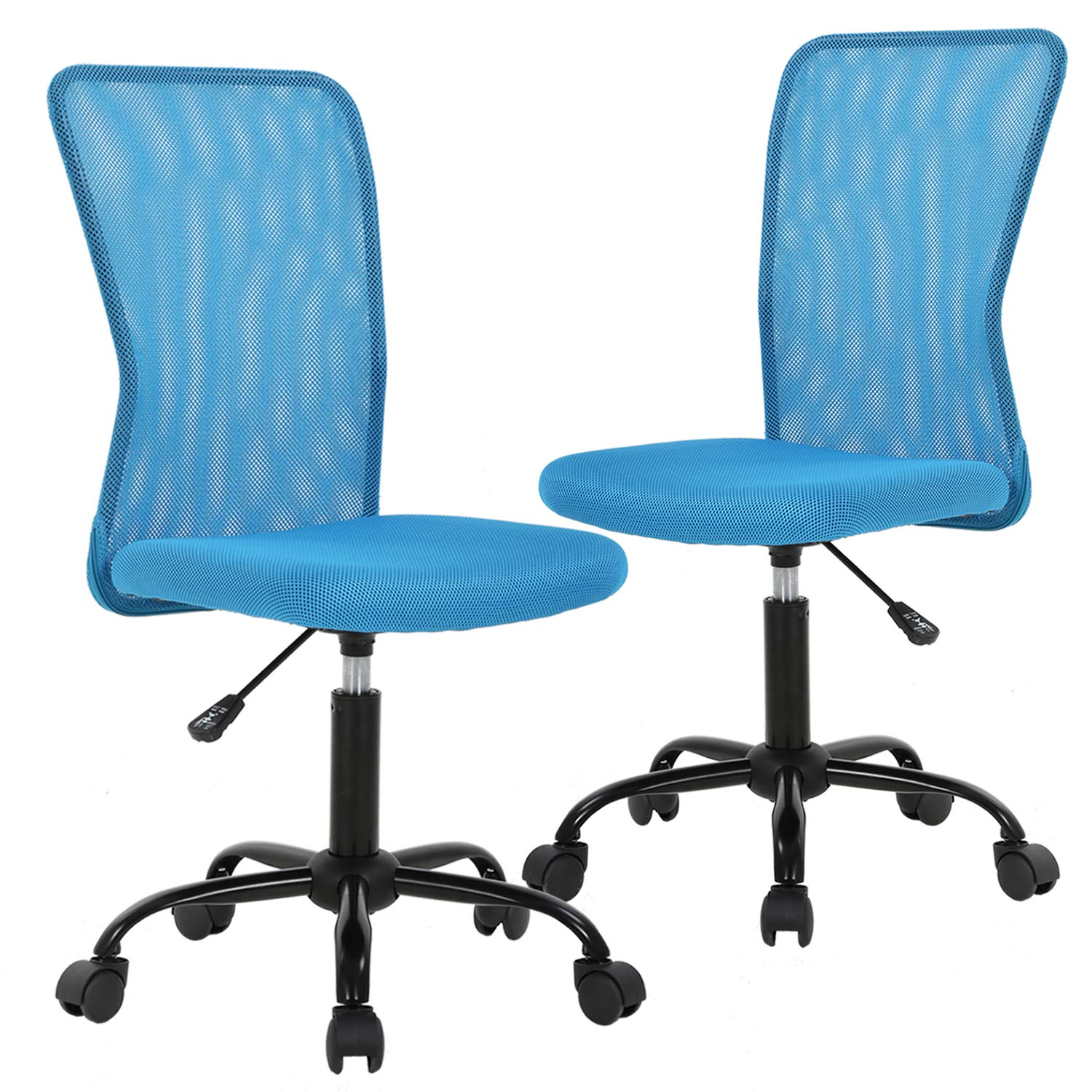 Ergonomic Office Chair with Lumbar Support - Mesh Computer Desk Chair, No Arms Swivel Rolling Executive Chair for Back Pain Relief - 2 Pack (Blue) - Perfect for Home Office, Gaming & Workspaces