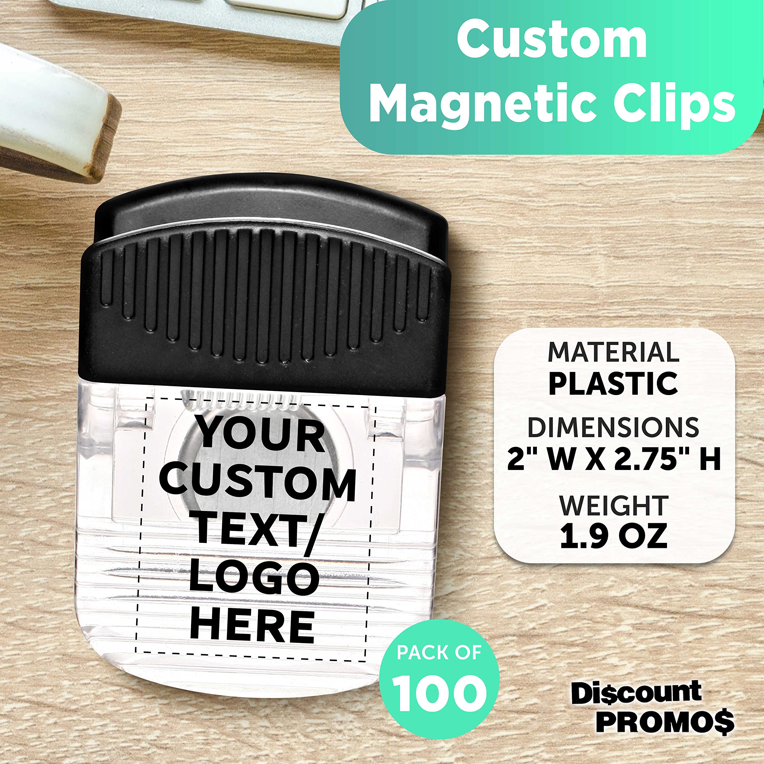 100-Piece Custom Square Magnetic Clips Bulk Pack - Personalized Office & School Supplies for Whiteboards, Fridge Organization, Tradeshows & Events - Clear Strong Magnets