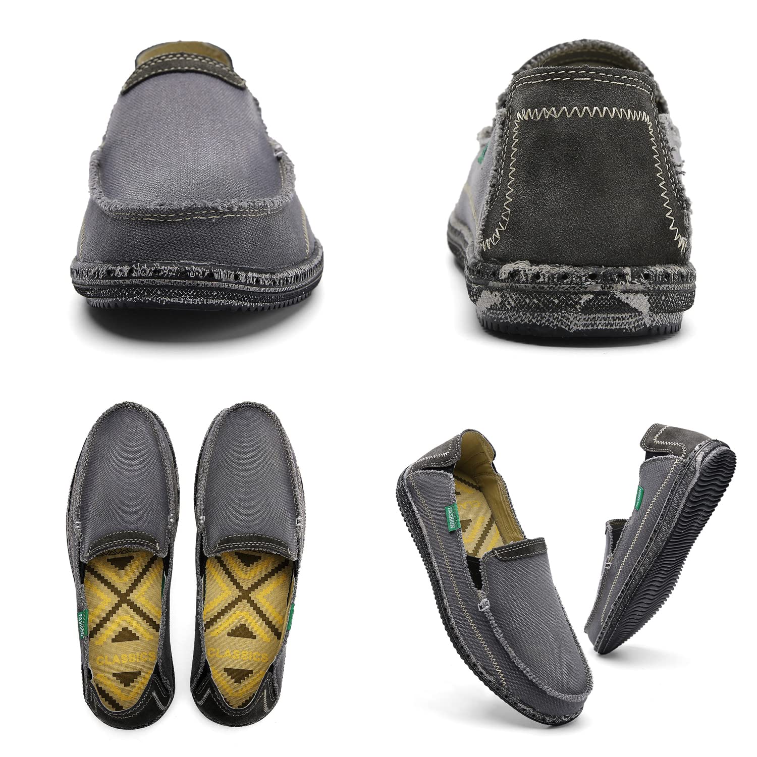 JAMONWU Men's Slip-On Canvas Loafers - Breathable Casual Boat Shoes for Men - Vintage Style Deck Shoes - Perfect for Walking, Travel & Summer Outfits