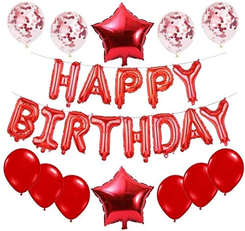 16 Inch Happy Birthday Balloons Decorations Set - 13 Letter Balloons, 2 Giant Star Foil Balloons, 4 Confetti Balloons, 6 Latex Balloons (Red) | Party Decor, Birthday Celebration, Baby Shower, Anniversary, Graduation, Wedding Backdrop