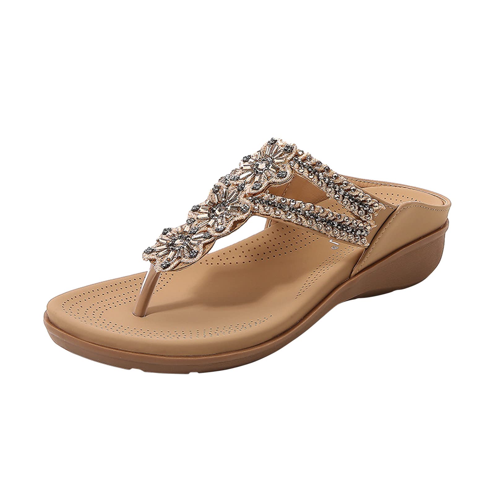 Women's Roman Wedge Slippers with Rhinestone Clip Toe - Thick Sole Slide Sandals for Comfort & Style | Perfect for Home, Spa, Beach & Casual Outings