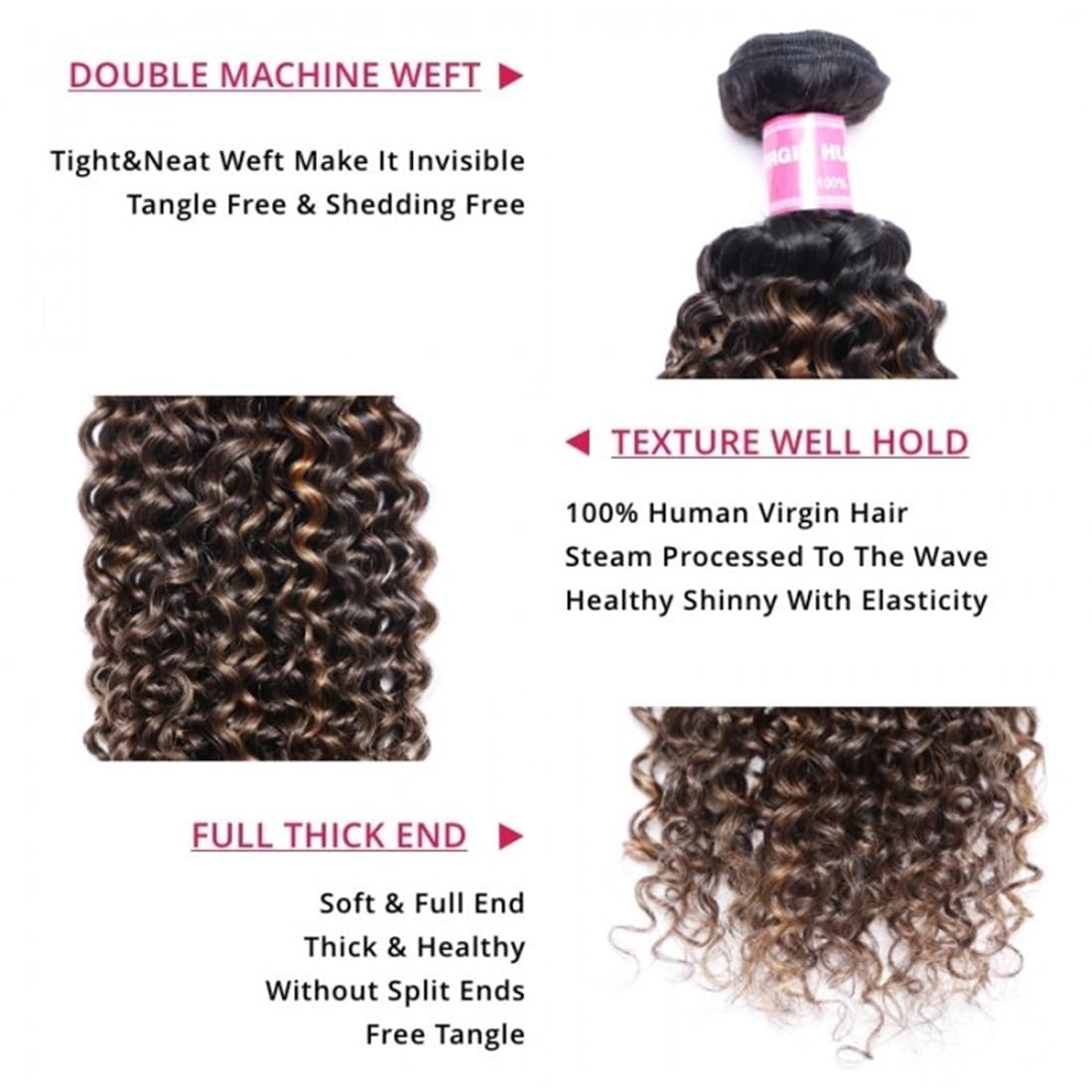 Sunber 12A Ombre Brown Curly Human Hair Extensions - 3 Bundles 100% Brazilian Virgin Jerry Curly Weave (10/12/14 Inch) - Two Tone FB30 Brown Highlight for Natural Look | Perfect for Daily Wear, Parties & Special Occasions