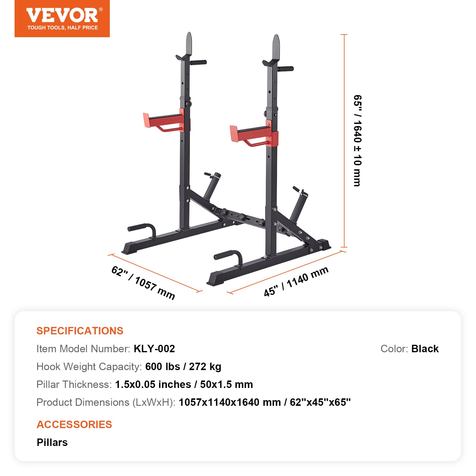 VEVOR Adjustable Squat Stand Power Rack with Pull-Up Bar & Weight Plate Storage - Heavy Duty Home Gym Equipment for Strength Training & CrossFit Workouts