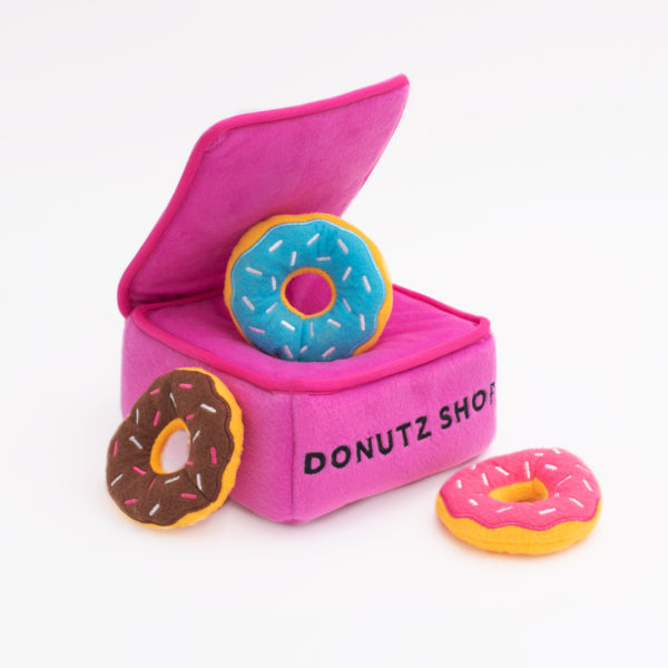 Zippy Burrow Donutz Box - Plush Donut Dog Toy for Small & Medium Dogs - Fun Interactive Treat Puzzle for Playtime & Training - Perfect for Fetch, Chewing & Cuddling