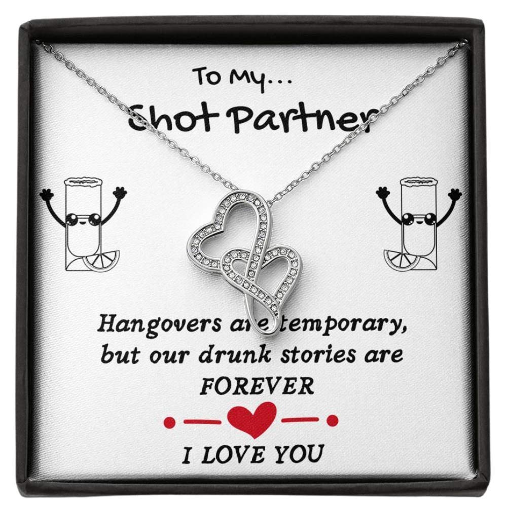Double Heart Necklace for Best Friends - Gift with Card & Box | Drinking Jewelry for Women