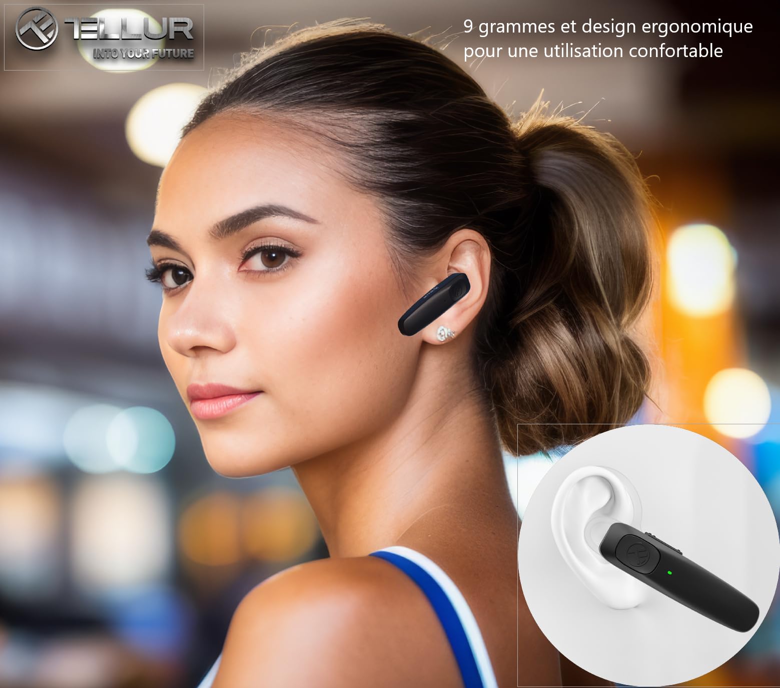 TELLUR VOX 155 Wireless Bluetooth Headset Mono - Hands-Free Headset with USB-C Charging, Multipoint Connectivity, HD Voice & Dual Noise Cancelling Mics, 360° Rotatable Hook - Perfect for Office Calls, Driving, and Remote Work