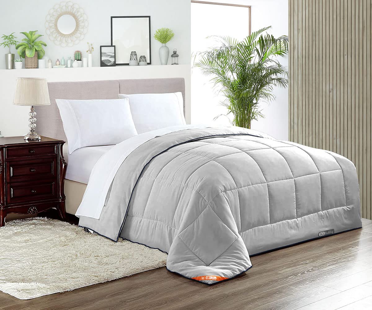 Premium Alaskan King Comforter Set - 300 GSM Plush Siliconized Microfiber Fill with 1000 Thread Count Egyptian Cotton Shell | Ultra Soft Light Grey Duvet Insert & Pillowcases | Luxury Bedding for Cold Weather & Master Bedroom Decor