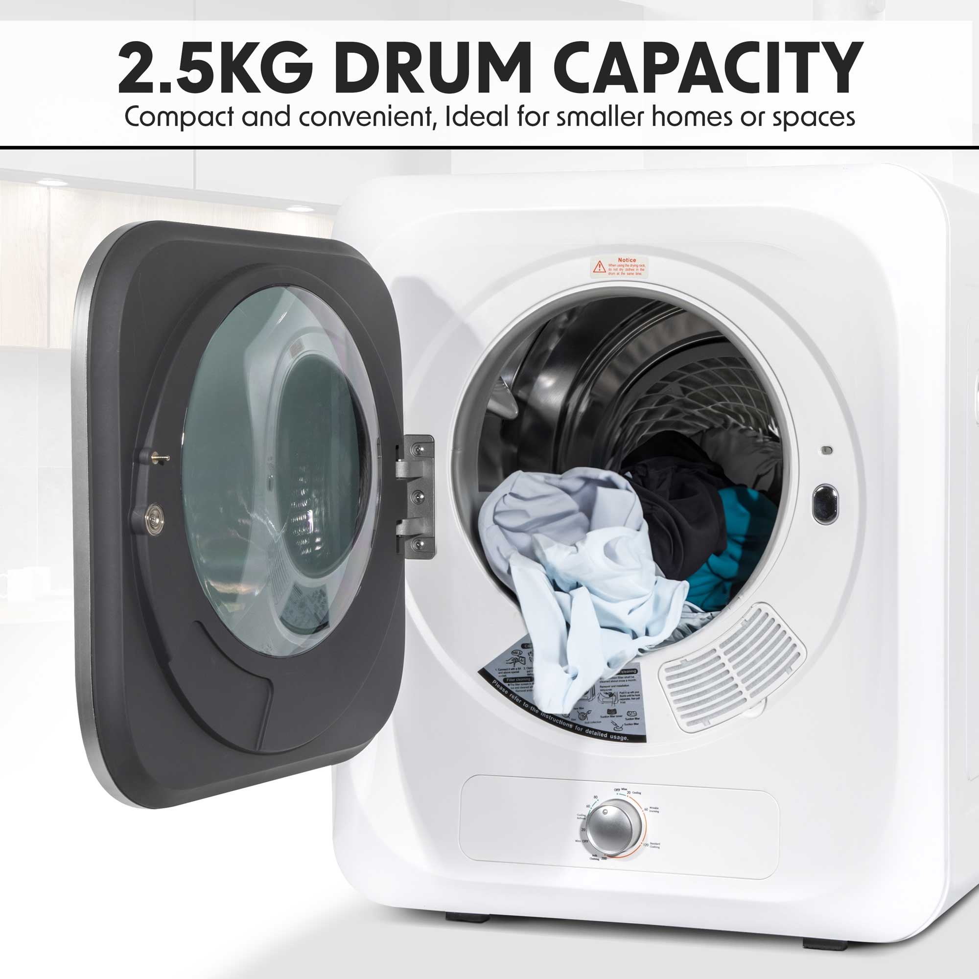 Mini Tabletop Tumble Dryer - 2.5kg Portable Countertop Clothes Dryer with Wall Mount Brackets | Perfect for Apartments, RVs & Small Spaces | Fast Drying & Energy Efficient