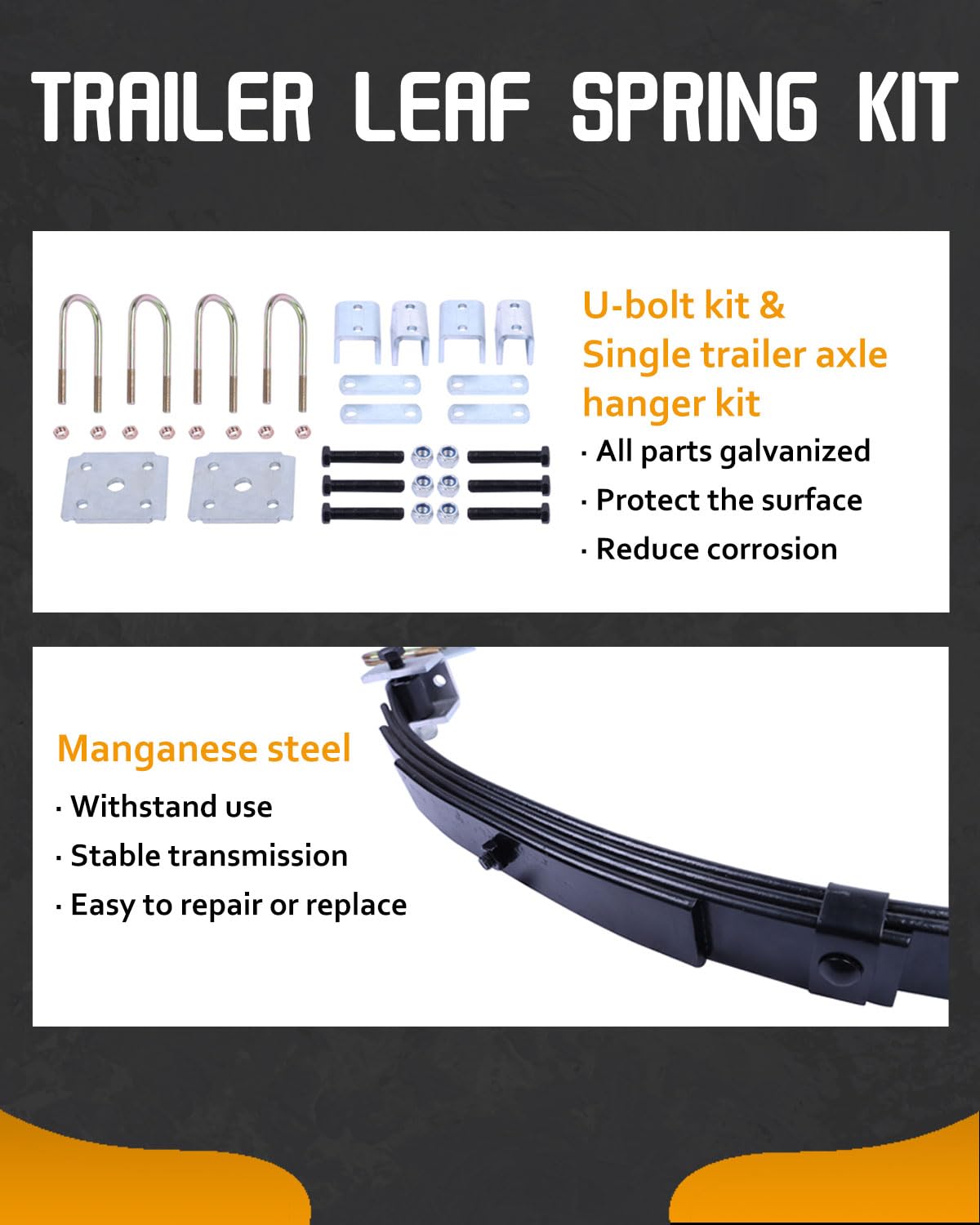 3500lb Single Trailer Axle Leaf Spring Kit - Heavy Duty 4 Leaf Spring with U-Bolt & Hanger Kit for Boat Trailers, Utility Trailers & Campers - Perfect for Towing, Hauling & Off-Road Adventures